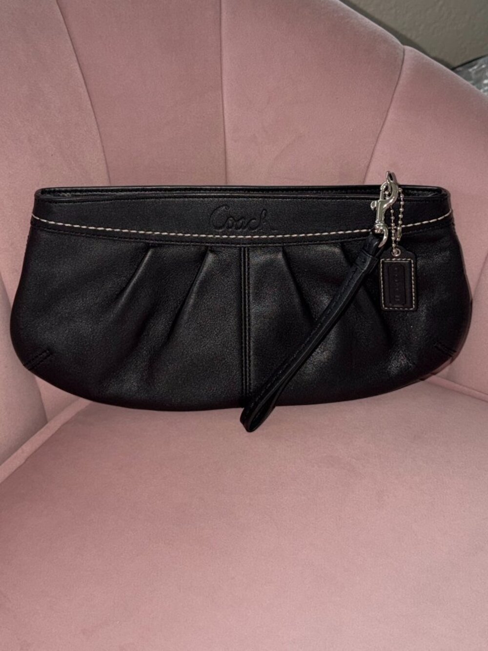 Coach Soho Pleated Full Grain Leather Clutch Nickel/Black style F13734